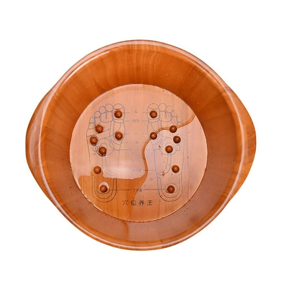 SilteD Wooden Foot Basin, Solid Wood Foot Tub, Pedicure Bowl, Spa Massage Foot Bath, Household Foot Bath Barrel, Massage Device