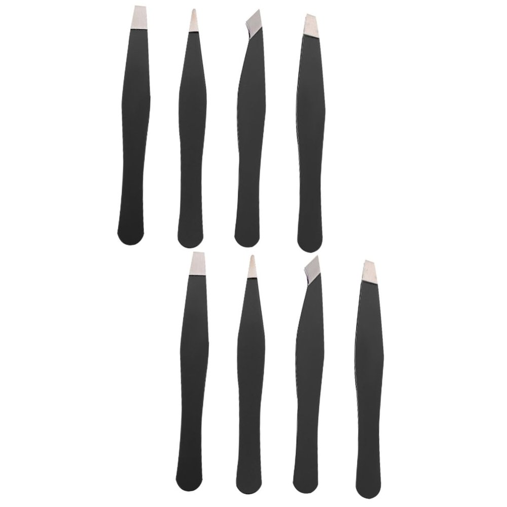 FRCOLOR 8-Piece Mini Stainless Steel Angled-Tip Eyebrow Tweezers