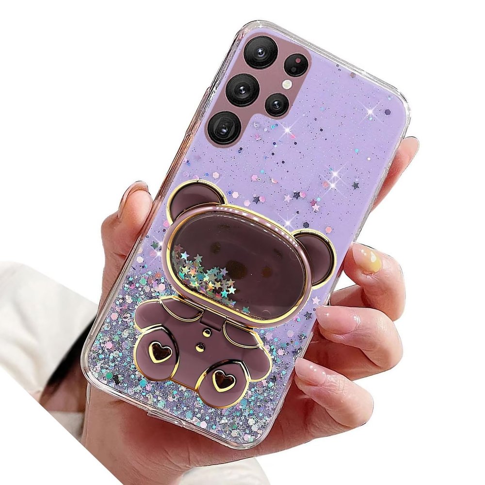 Rnrieyta Miagon Glitter Crystal Case with Mirror Stand for Samsung Galaxy S23 Ultra, Purple