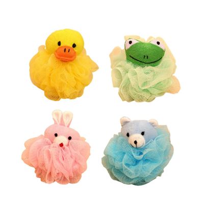 FRCOLOR 4-Piece Bath Pouf Set with Cartoon Animal Designs