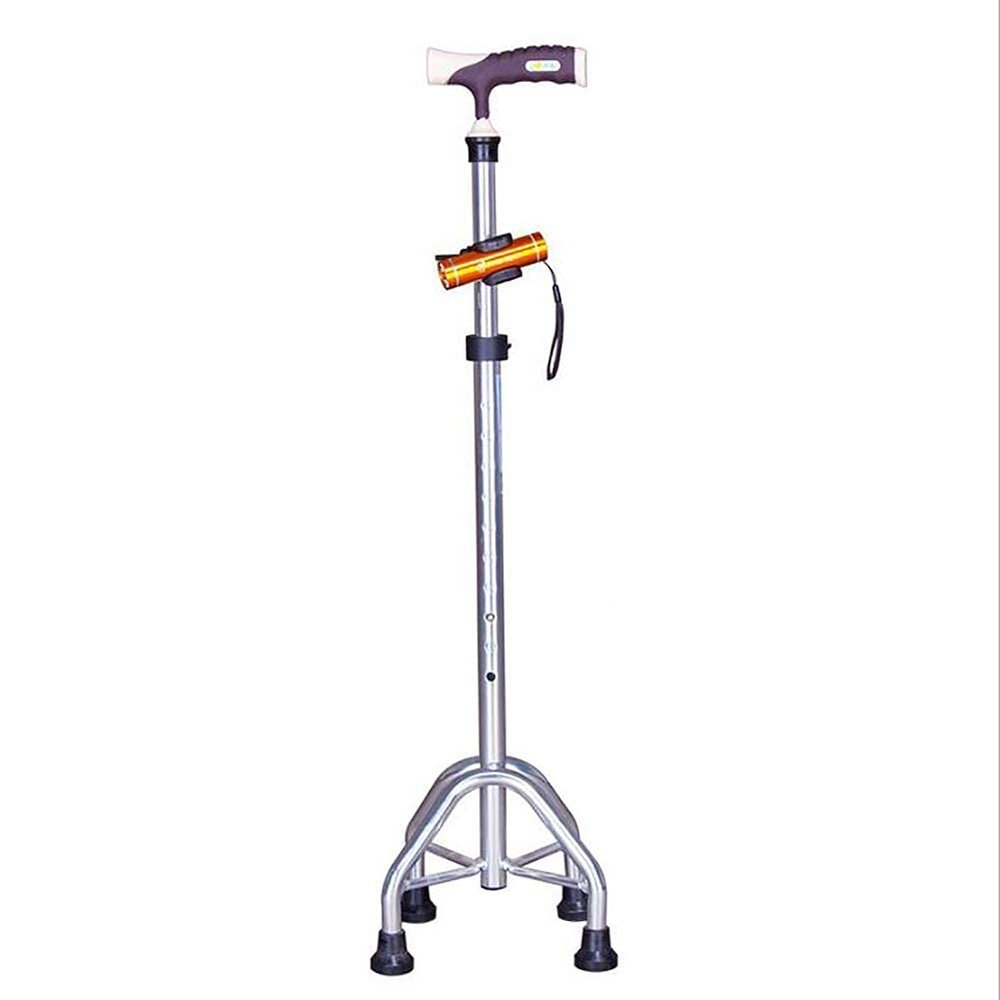 Adjustable Walking Cane with 4-Leg Base and Flashlight, Lightweight Walking Aid