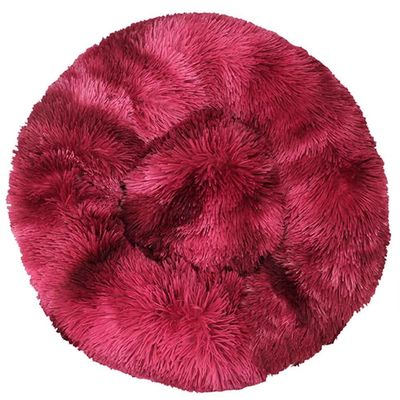 HUAXIQUE Round Plush Donut Dog Bed, Washable, Non-Slip, 80 cm, Burgundy-B