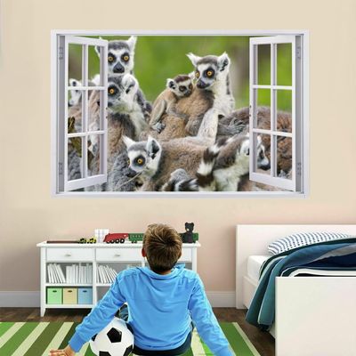 3D Ring-Tailed Lemur Wall Sticker, Wall Breakthrough Effect, Self-Adhesive, 120 x 80 cm