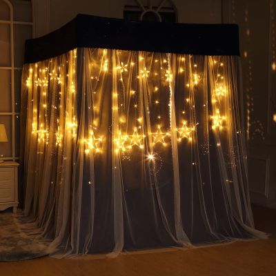 UNICOKA Cute Princess Bed Canopy Curtain with Starry-Sky Lights, Navy Blue