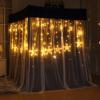 UNICOKA Cute Princess Bed Canopy Curtain with Starry-Sky Lights, Navy Blue view 1