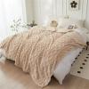 Chickwin Fleece Flannel Blanket, Diamond Jacquard, Solid Khaki, 150 x 200 cm view 3