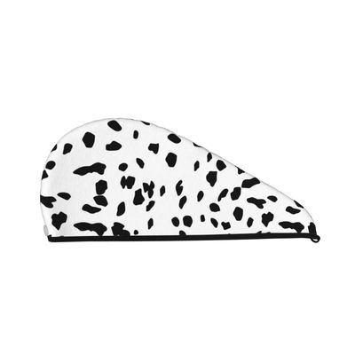 Cifeprak Dalmatian Print Hair Towel with Button, Coral Velvet Hair-Drying Turban Cap