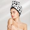 Cifeprak Dalmatian Print Hair Towel with Button, Coral Velvet Hair-Drying Turban Cap view 2