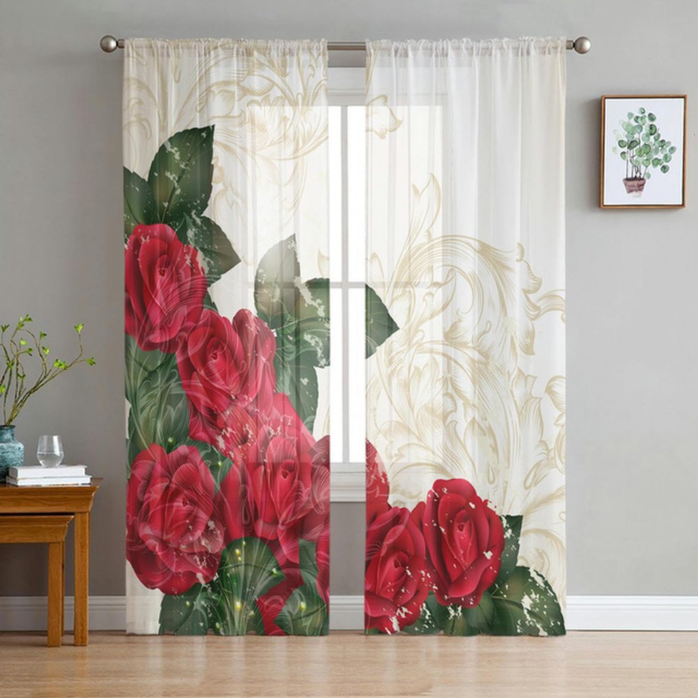 Pink Rose Butterfly Tulle Sheer Curtain