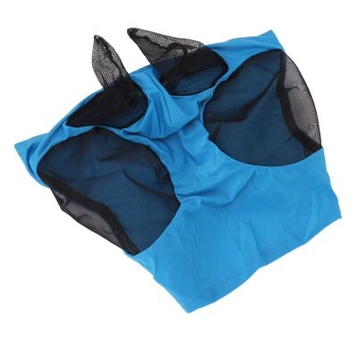 Horse Fly Mask with Ear Protection - Breathable Face Mask for Stall (Blue)