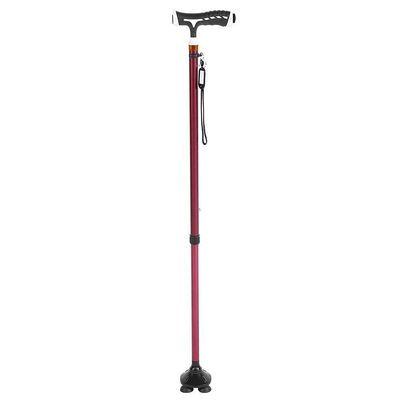 Height-Adjustable Aluminum Walking Cane with T-Handle and 4-Prong Base