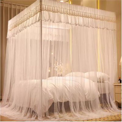 AdeptT Canopy Bed Posts and Curtain Holders with Mosquito Net, White, Twin