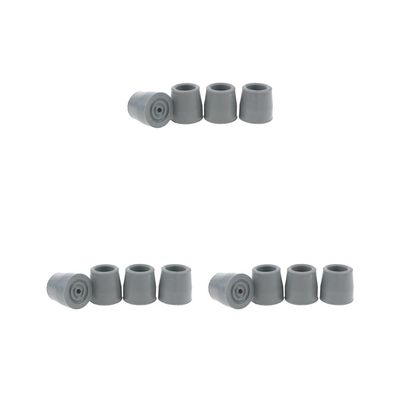 3 Sets of 4 Rubber Crutch Tips, Non-Slip Gray, 4 x 3.8 cm