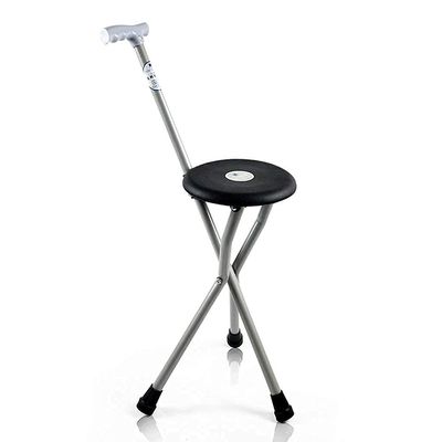 Folding Walking Cane with Triangular Seat, Aluminum Alloy, Black, 48 cm