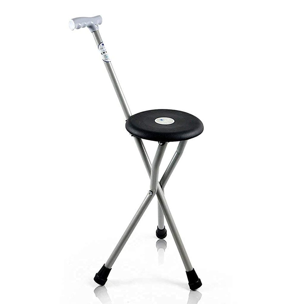 Folding Walking Cane with Triangular Seat, Aluminum Alloy, Black, 48 cm