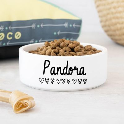 Wanapix Personalized Ceramic Pet Food Bowl with Name | Dogs and Cats | 15 x 5.8 cm | Dishwasher-Safe | Hearts