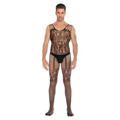 Czizitong Men's Black Sleeveless Mesh Bodystocking, One Size