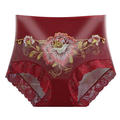 Women's Lace Stretch Hipster Briefs, Burgundy, Size 42
