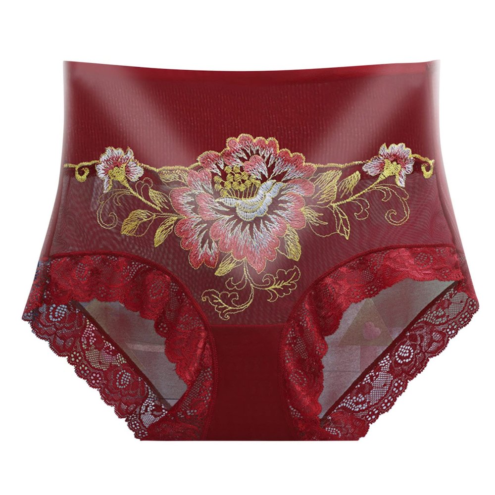 Women's Lace Stretch Hipster Briefs, Burgundy, Size 42