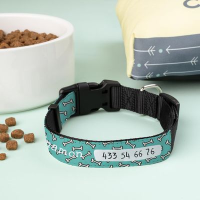 Wanapix Personalized Dog Collar with Name, Bones, 61.5 x 2.5 cm