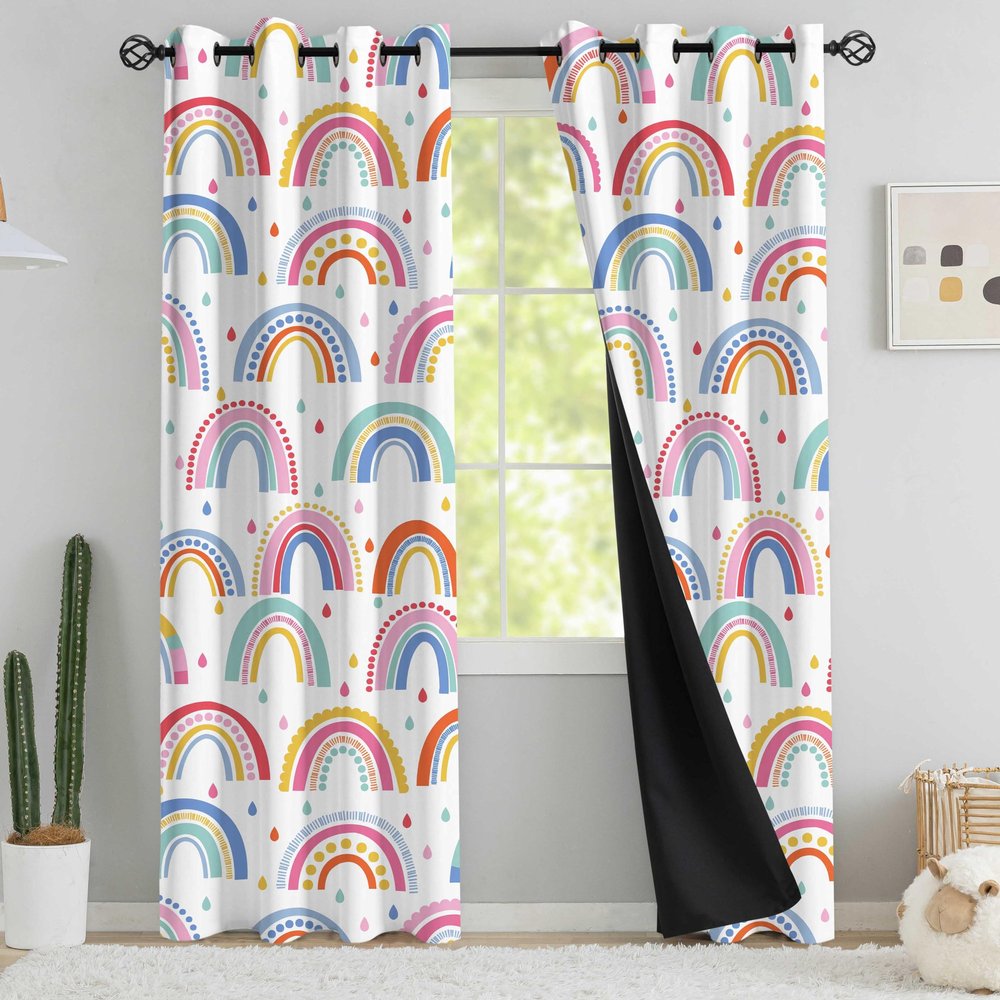 chiinvent Rainbow Blackout Curtains for Kids, 132.1 x 213.4 cm, 2 Panels