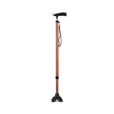 Adjustable Quad-Base Walking Cane for Older Men, Aluminum, Brown and Gold