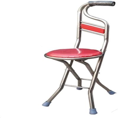 Portable Folding Walking Cane with Seat, 2-in-1 Four-Leg Cane Stool