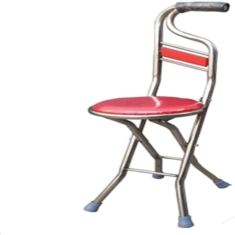 Portable Folding Walking Cane with Seat, 2-in-1 Four-Leg Cane Stool