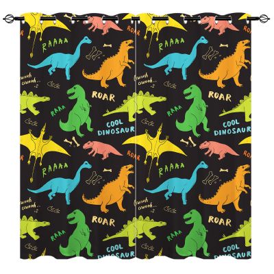 YUANZU Dinosaur Blackout Curtains for Kids, Dino Doodles, Grommet Panels, 2-Piece Set, H 137 x W 132 cm