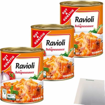 Gut & Günstig Ravioli in Bolognese Sauce, 3 x 800 g Cans + Üsy Block