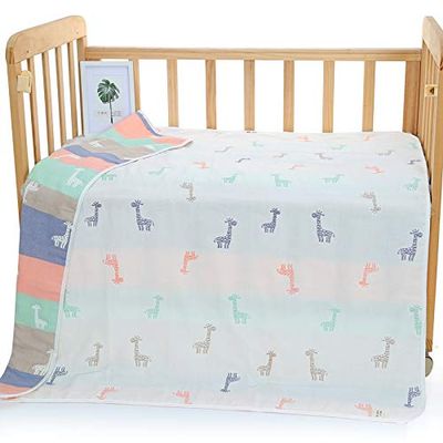 Chickwin Jacquard Muslin Baby Blanket, Soft 6-Layer Cotton, Giraffe, 110 x 110 cm
