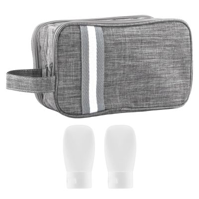 Jaeskeclip Men's Toiletry Bag with 2 Travel Bottles, Large Capacity, 3 Compartments, Lightweight and Portable, Gray, One Size