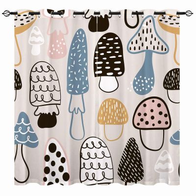 YUANZU Kids’ Mushroom Blackout Curtains with Grommets, 2 Panels, 63 x 42 in