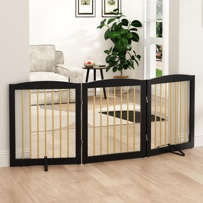 PUPETPO Freestanding Pet Gate for Dogs, Foldable Wooden Indoor Dog Barrier, 61 cm High