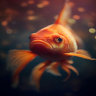 Poster 70 x 110 cm: Goldfish Swimming in an Aquarium with Bokeh Background, 3D Rendering (210271303)
