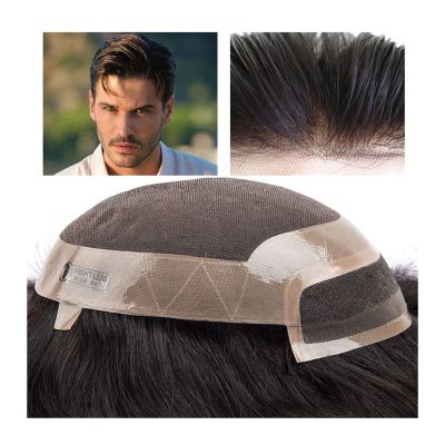 Men’s Hair System, 120% Density, Remy Human Hair, French Lace Front, Mono Top, PU Perimeter, 30 mm Wave