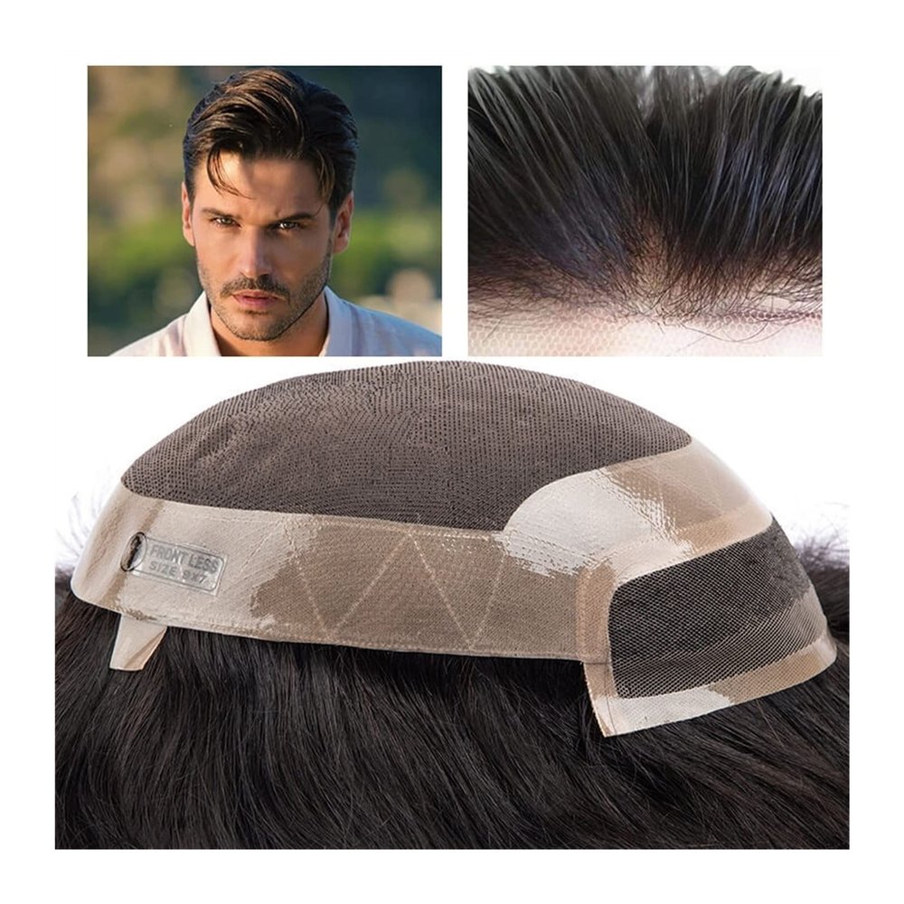 Men’s Hair System, 120% Density, Remy Human Hair, French Lace Front, Mono Top, PU Perimeter, 30 mm Wave