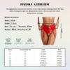 HULIJA Women's Wet-Look Open-Crotch Thong with Garter Straps, Red, XL view 2