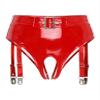 HULIJA Women's Wet-Look Open-Crotch Thong with Garter Straps, Red, XL view 3