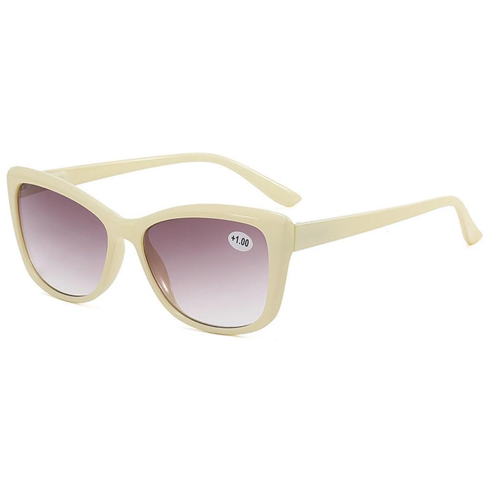 VEVESMUNDO Women's Cat-Eye Tinted Sun Reading Glasses with UV Protection, +1.0 to +4.0 (+3.5, 1 pc, Beige)