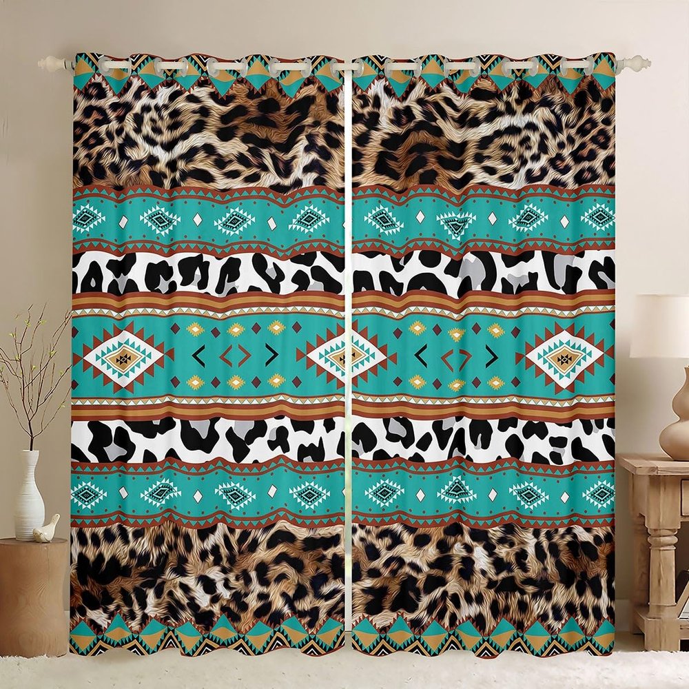 Leopard Print Brown and Black Window Curtains