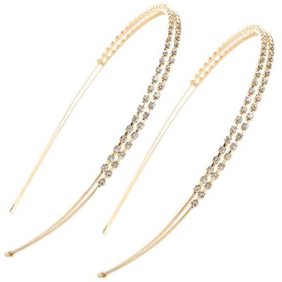 Rhinestone Headbands, Silver Bridal Headbands, 2-Piece Set (Gold)