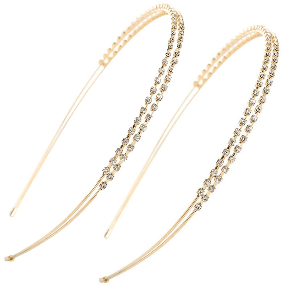 Rhinestone Headbands, Silver Bridal Headbands, 2-Piece Set (Gold)