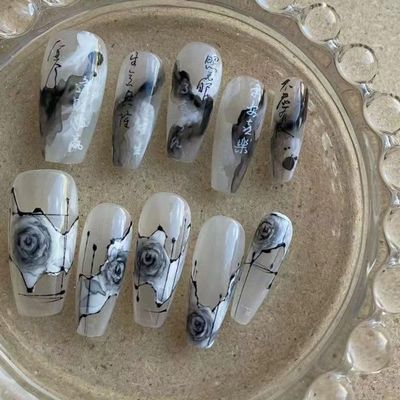 Watercolor Rose False Nail Stickers, Large, 10-Piece Set