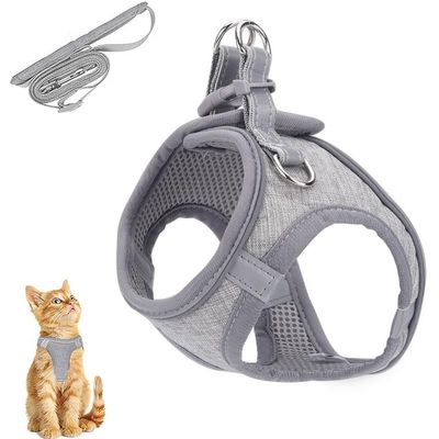 Escape-Proof Cat Harness with Leash, Reflective Mesh, Gray, Size M