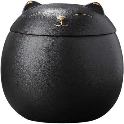 ELEGAM Large Cat-Shaped Ceramic Memorial Urn for Cat Ashes, Black