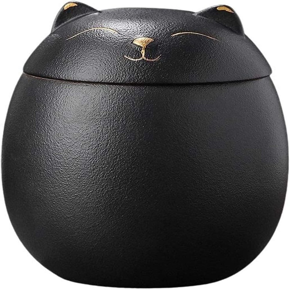 ELEGAM Large Cat-Shaped Ceramic Memorial Urn for Cat Ashes, Black