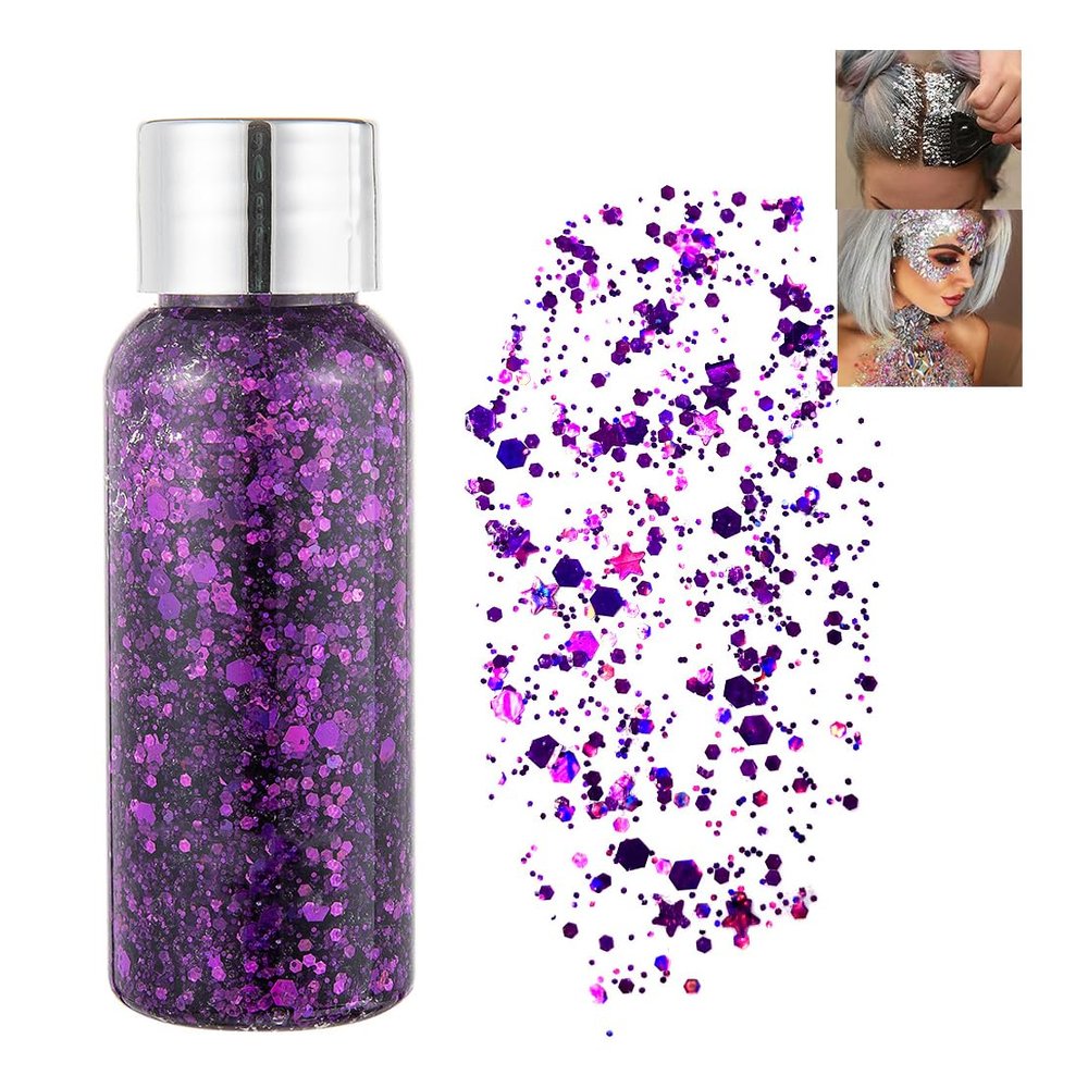Body Glitter Gel, Chunky Sequins Glitter Liquid Gel, Purple