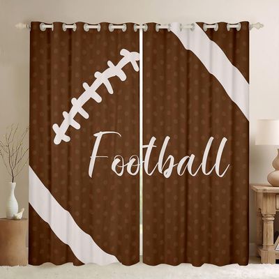 American Football Window Curtains for Kids, Brown Dots and Stripes, 2 Panels, Large Size, Good Light Blocking