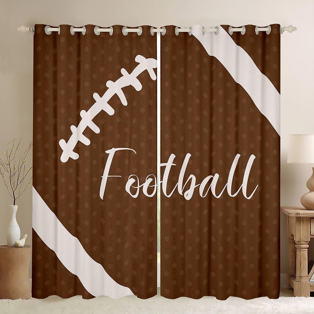 American Football Window Curtains for Kids, Brown Dots and Stripes, 2 Panels, Large Size, Good Light Blocking